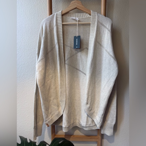 tentree Oatmeal 100% organic cotton Open-Front Diamond Eyelet Cardigan - Picture 9 of 15